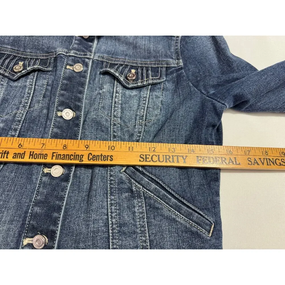 WHITE HOUSE BLACK MARKET JEAN JACKET — Cotton Stretch Denim Blue Size 6 - Picture 4 of 8